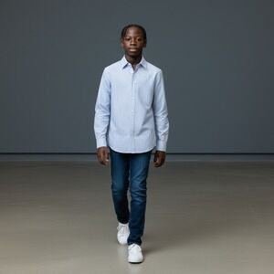 BEAMS Japan Mens Slim Fit Blue Stripe Dress Shirt Button Down LS Formal XS